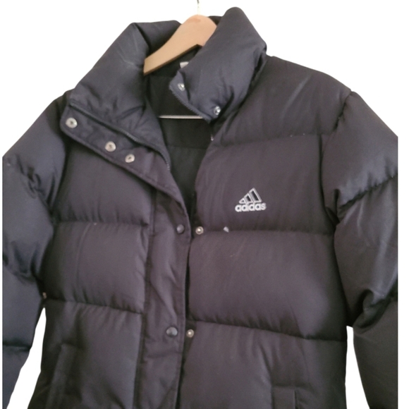 Adidas Womens Feather Down Filled Puffer Jacket Black Longline Mid Shin 90s Y2K - Picture 6 of 17